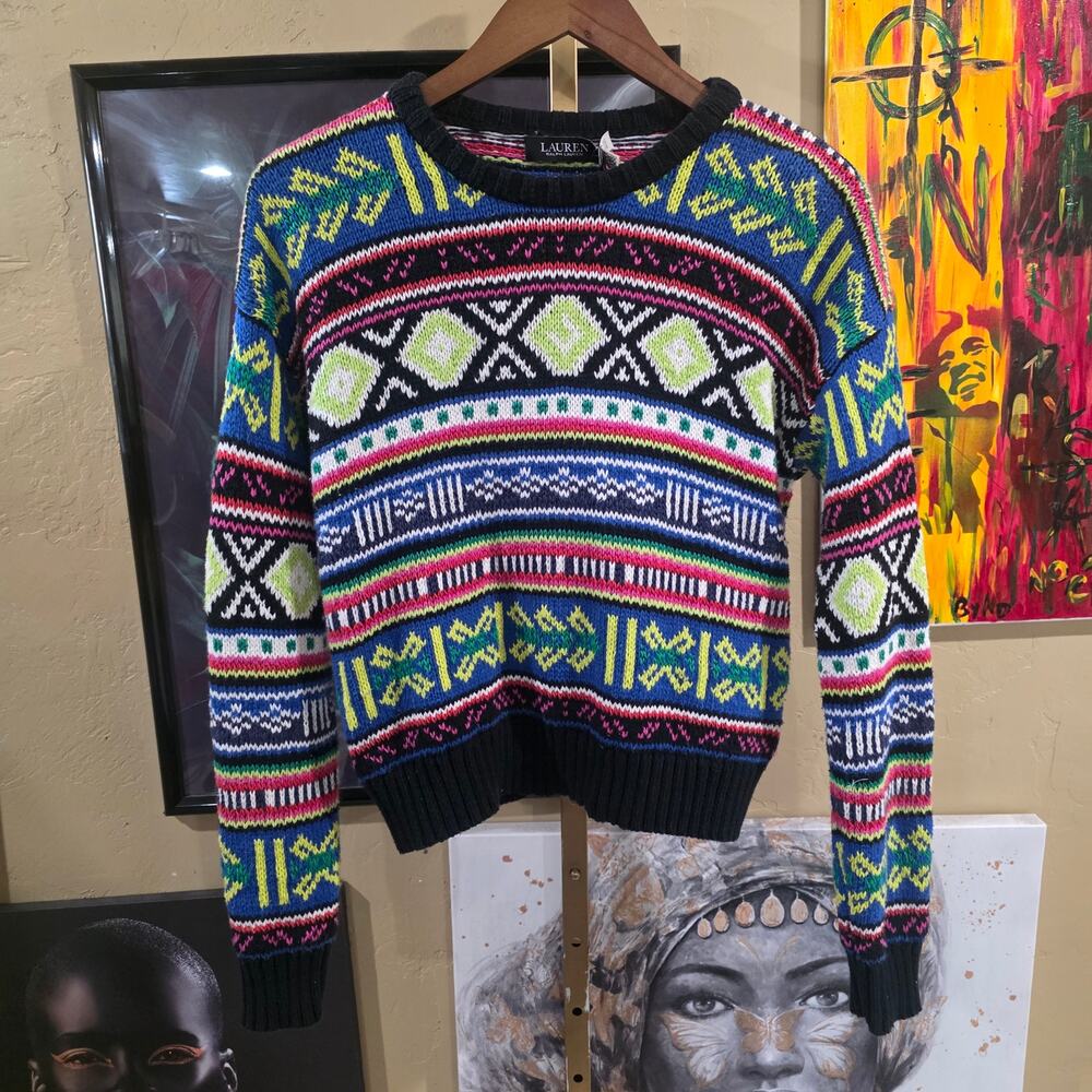 90s Lauren Ralph Lauren Geometric Cottagecore Knit Sweater Size Medium